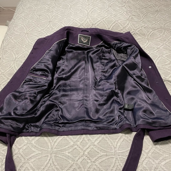 RW&CO Deep Purple Wool Blend Pea Coat with Belt ~ size Small - Picture 12 of 14